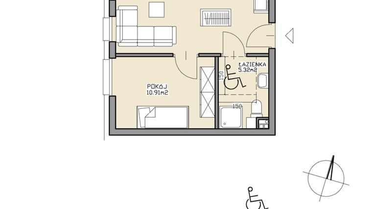 Rzut - Mieszkanie na sprzedaż 2 pokoje o powierzchni 42,43 m² - numer 1 w Apartamenty Zdrój
