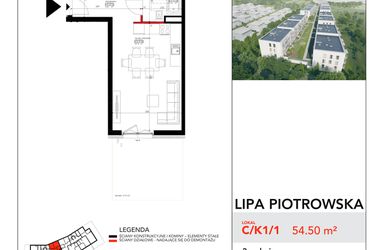 Rzut - Mieszkanie na sprzedaż 3 pokoje o powierzchni 54,5 m² - numer C/1/1 w Lipa Piotrowska