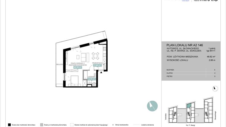 Rzut - Mieszkanie na sprzedaż 1 pokój o powierzchni 48,83 m² - numer A2 146 w Mikato