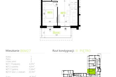 Rzut - Mieszkanie na sprzedaż 2 pokoje o powierzchni 46,26 m² - numer B6M27 w Osiedle Natura Park etap II