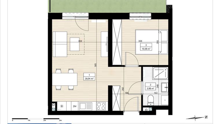 Rzut - Mieszkanie na sprzedaż 2 pokoje o powierzchni 40,41 m² - numer B3/0/14 w Montano bud. B3 - apartamenty inwestycyjne