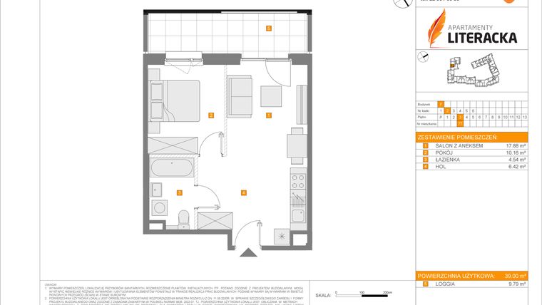 Rzut - Mieszkanie na sprzedaż 2 pokoje o powierzchni 39 m² - numer F.77 w Apartamenty Literacka etap 2.3