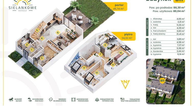 Rzut - Dom na sprzedaż 5 pokoi o powierzchni 86,3 m² - numer B11 w Osiedle Sielankowe