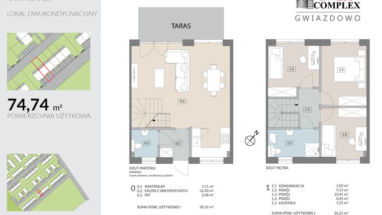Rzut - Mieszkanie na sprzedaż 4 pokoje o powierzchni 74,44 m² - numer K10.2 w Osiedle Gwiazdowo etap 9
