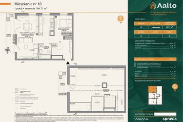 Rzut - Mieszkanie na sprzedaż 2 pokoje o powierzchni 94,71 m² - numer D.10 w Aalto