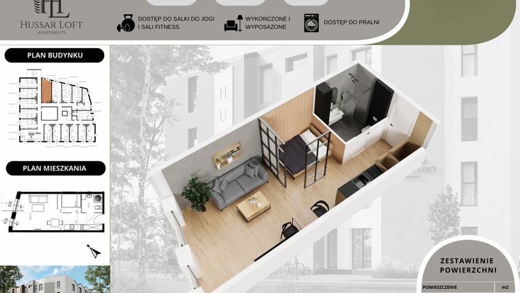 Rzut - Mieszkanie na sprzedaż 1 pokój o powierzchni 27,86 m² - numer 51 w Hussar Loft - Apartamenty inwestycyjne