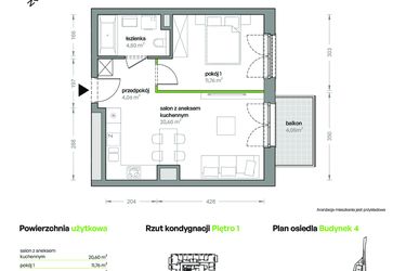 Rzut - Mieszkanie na sprzedaż 2 pokoje o powierzchni 40,92 m² - numer B4/A/13 w Ceglana Park