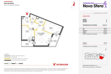 Rzut - Mieszkanie na sprzedaż 3 pokoje o powierzchni 54,56 m² - numer 5 w Miasteczko Nova Sfera 4