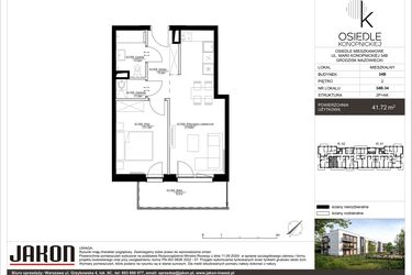 Rzut - Mieszkanie na sprzedaż 2 pokoje o powierzchni 41,72 m² - numer 34B.34 w Osiedle Konopnickiej etap II