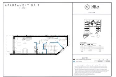 Rzut - Mieszkanie na sprzedaż 2 pokoje o powierzchni 52,55 m² - numer 7 w Miła Resort