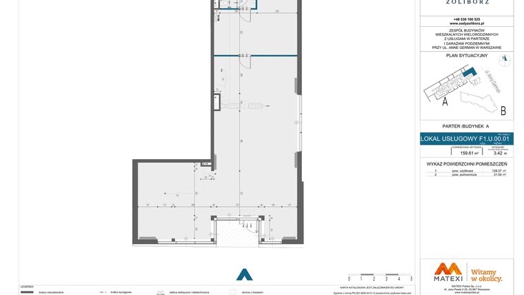 Rzut - Lokal użytkowy na sprzedaż 1 pokój o powierzchni 160,51 m² - numer F1.U.00.01 w Sady Żoliborz