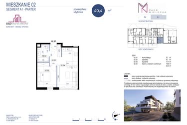 Rzut - Mieszkanie na sprzedaż 2 pokoje o powierzchni 40,4 m² - numer A1-2 w Park Mielecka
