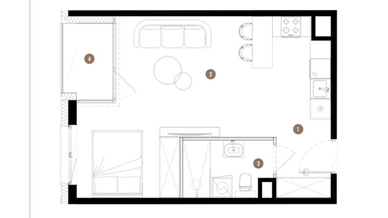 Rzut - Mieszkanie na sprzedaż 1 pokój o powierzchni 36,16 m² - numer C2.01.21 w Apartamenty Reytana