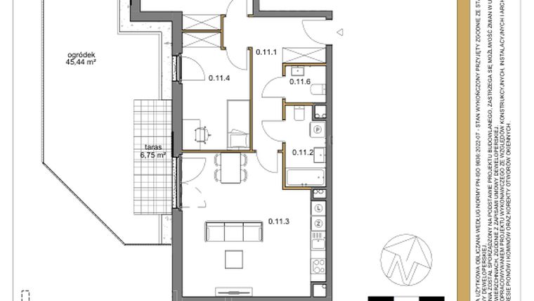 Rzut - Mieszkanie na sprzedaż 3 pokoje o powierzchni 76,48 m² - numer 11 w Osiedle Sfera etap II