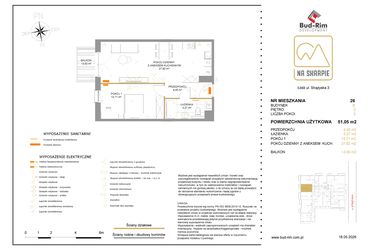 Rzut - Mieszkanie na sprzedaż 2 pokoje o powierzchni 51,05 m² - numer B26 w Na Skarpie bud. B