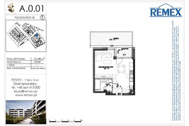Rzut - Mieszkanie na sprzedaż 1 pokój o powierzchni 34,98 m² - numer A.0.01 w Osiedle BALTICA