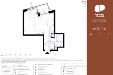 Rzut - Mieszkanie na sprzedaż 1 pokój o powierzchni 35,89 m² - numer K1.A.01.09 w Bulwary Praskie etap K i L
