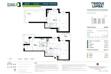 Rzut - Mieszkanie na sprzedaż 4 pokoje o powierzchni 96,6 m² - numer AA0303 w Osiedle Lumea 3