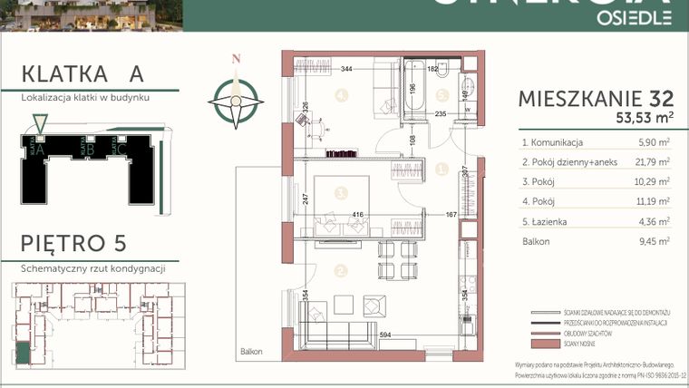 Rzut - Mieszkanie na sprzedaż 3 pokoje o powierzchni 53,53 m² - numer M32 w SYNERGIA