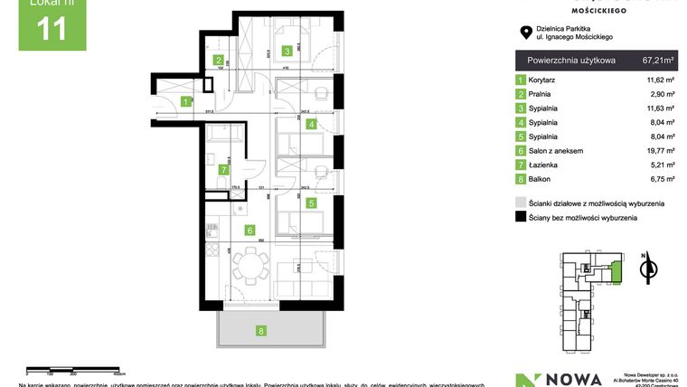 Rzut - Mieszkanie na sprzedaż 4 pokoje o powierzchni 67,21 m² - numer M11 w Nowa Częstochowa Mościckiego