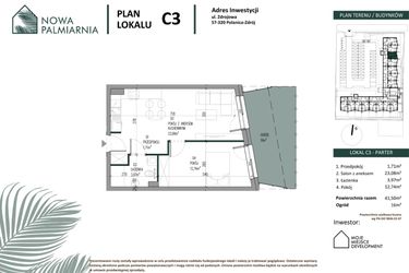 Rzut - Mieszkanie na sprzedaż 2 pokoje o powierzchni 41,5 m² - numer C03 w Nowa Palmiarnia