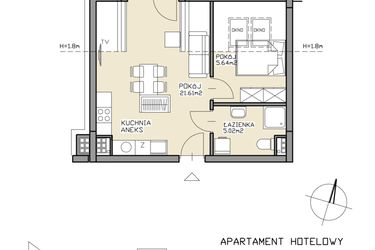 Rzut - Mieszkanie na sprzedaż 2 pokoje o powierzchni 32,27 m² - numer 29 w Apartamenty Zdrój