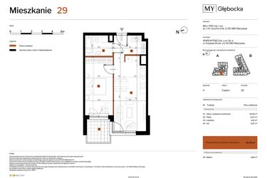 Rzut - Mieszkanie na sprzedaż 2 pokoje o powierzchni 44,76 m² - numer 29 w MY Głębocka