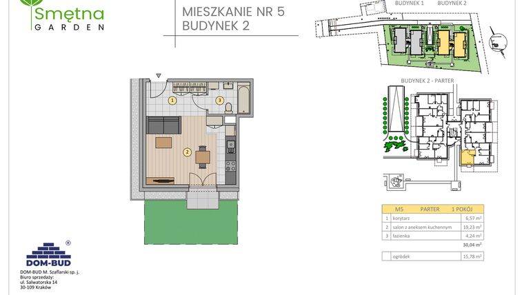Rzut - Mieszkanie na sprzedaż 1 pokój o powierzchni 30,04 m² - numer 5 w Smętna Garden