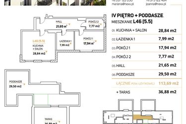 Rzut - Mieszkanie na sprzedaż 4 pokoje o powierzchni 113,69 m² - numer L46 w Zimowa Apartamenty