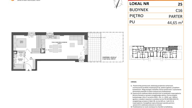 Rzut - Mieszkanie na sprzedaż 2 pokoje o powierzchni 44,65 m² - numer C16.25 w Konstelacja etap VI
