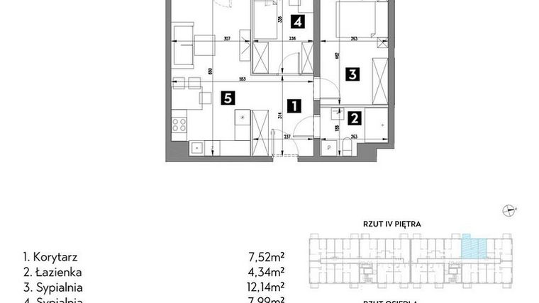 Rzut - Mieszkanie na sprzedaż 3 pokoje o powierzchni 51,8 m² - numer A2/4/7 w Metr Kwadrat