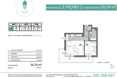 Rzut - Mieszkanie na sprzedaż 2 pokoje o powierzchni 50,74 m² - numer 04.1.2 w Port Jastarnia bud. 01, 04