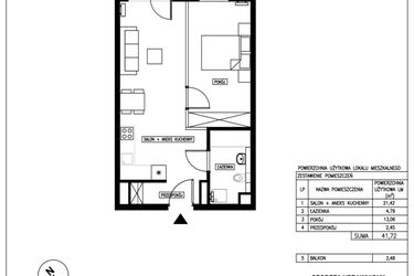 Rzut - Mieszkanie na sprzedaż 2 pokoje o powierzchni 41,72 m² - numer 35 w Nowa Kurkowa