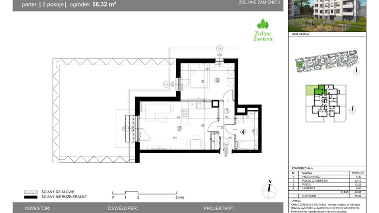 Rzut - Mieszkanie na sprzedaż 2 pokoje o powierzchni 44,68 m² - numer 1G.4.4 w Zielone Zamienie IX