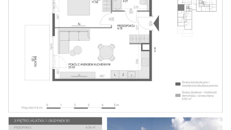 Rzut - Mieszkanie na sprzedaż 2 pokoje o powierzchni 43,6 m² - numer M32 w Modern House II