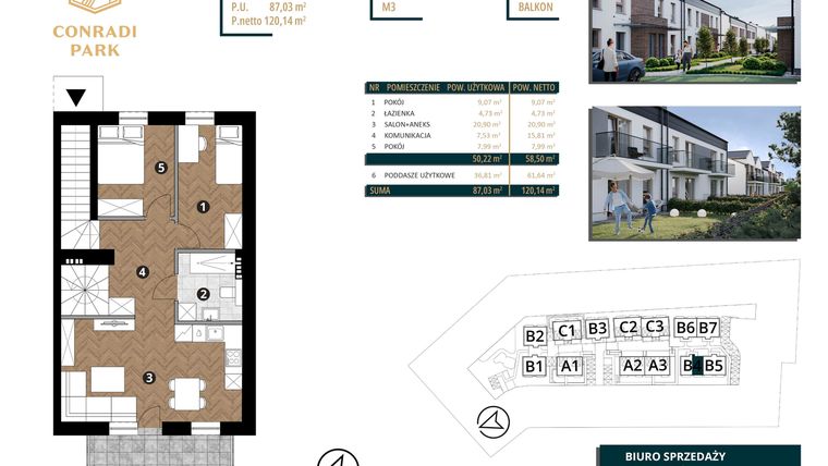 Rzut - Mieszkanie na sprzedaż 4 pokoje o powierzchni 120,14 m² - numer B4.M3 w Conradi Park etap II i III