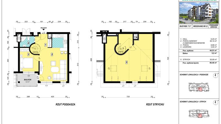 Rzut - Mieszkanie na sprzedaż 2 pokoje o powierzchni 80,41 m² - numer C1.21 w Marcinowe Wzgórze