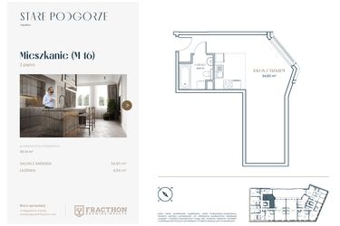 Rzut - Mieszkanie na sprzedaż 1 pokój o powierzchni 39,21 m² - numer M.16 w Stare Podgórze