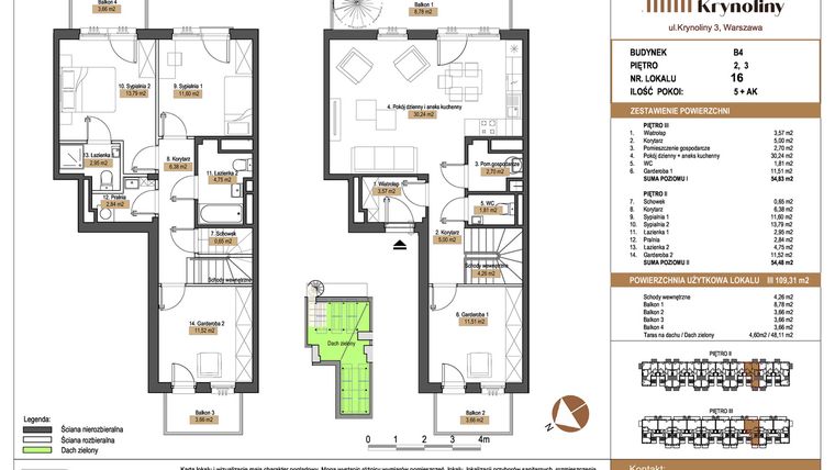 Rzut - Mieszkanie na sprzedaż 5 pokoi o powierzchni 109,31 m² - numer 16.B4 w Apartamenty Krynoliny