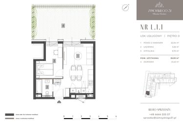 Rzut - Mieszkanie na sprzedaż 2 pokoje o powierzchni 35 m² - numer L.1.1 w Zamoyskiego 31