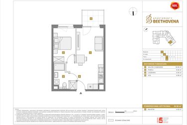 Rzut - Mieszkanie na sprzedaż 2 pokoje o powierzchni 36,56 m² - numer D26 w Apartamenty Beethovena etap 2