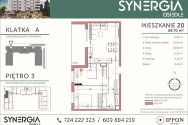 Rzut - Mieszkanie na sprzedaż 3 pokoje o powierzchni 54,7 m² - numer M20 w SYNERGIA