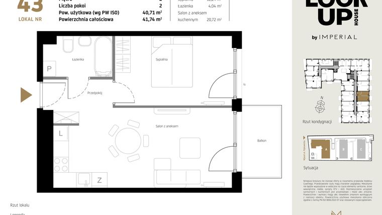 Rzut - Mieszkanie na sprzedaż 2 pokoje o powierzchni 40,71 m² - numer A.43 w Look Up House