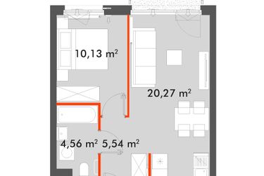 Rzut - Mieszkanie na sprzedaż 2 pokoje o powierzchni 40,5 m² - numer F1.C.01.09 w Splot Wola