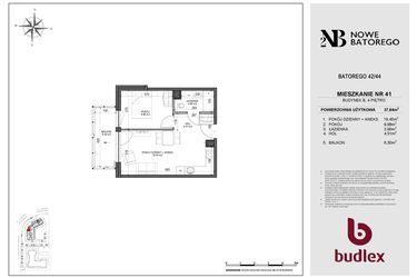 Rzut - Mieszkanie na sprzedaż 2 pokoje o powierzchni 37,75 m² - numer B41 w Nowe Batorego 2