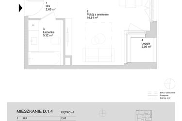 Rzut - Mieszkanie na sprzedaż 1 pokój o powierzchni 27,78 m² - numer D.1.4 w ATAL Parkowa