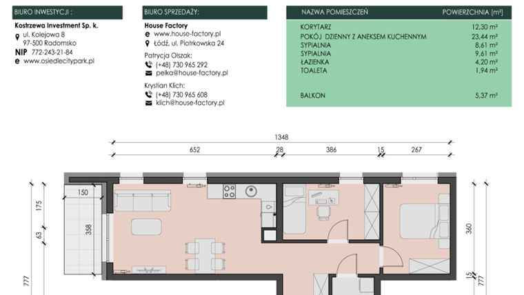 Rzut - Mieszkanie na sprzedaż 3 pokoje o powierzchni 60,1 m² - numer 24 w Osiedle City Park