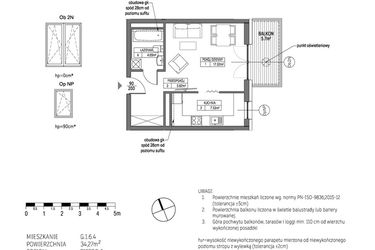 Rzut - Mieszkanie na sprzedaż 1 pokój o powierzchni 34,27 m² - numer G.1.6.4 w City Park bud. G i H