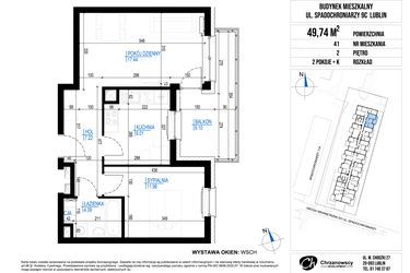 Rzut - Mieszkanie na sprzedaż 2 pokoje o powierzchni 49,74 m² - numer 41 w Vieniava edycja druga