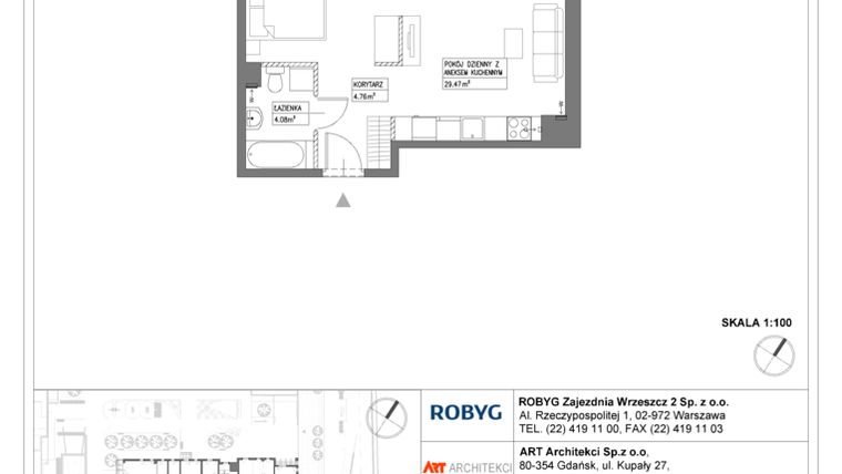 Rzut - Mieszkanie na sprzedaż 1 pokój o powierzchni 38,31 m² - numer I1.3M22 w Nowa Wałowa bud. I1